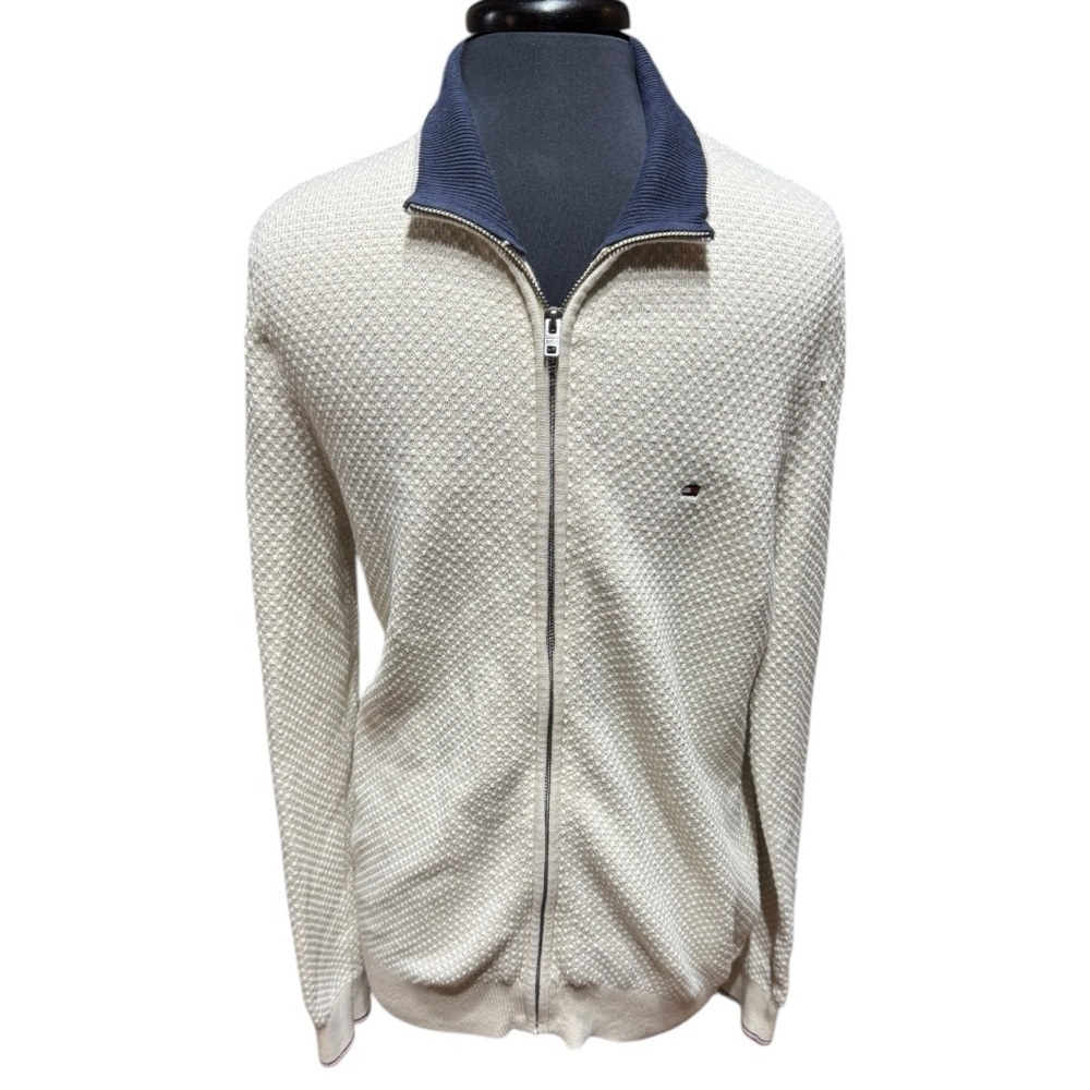 Tommy Hilfiger Men’s Zip-Up Cable Knit Sweater – Oatmeal – Size Large
